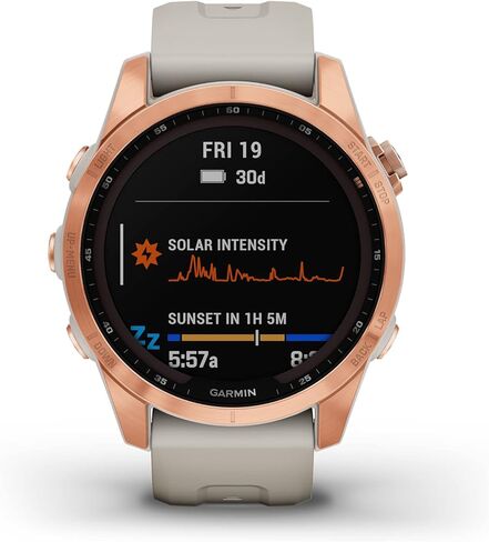 Garmin fenix 7 Sapphire Solar، ساعة ذكية للمغامرة، مع إمكانيات الشحن بالطاقة الشمسية، ساعة خارجية متينة مع نظام تحديد المواقع العالمي (GPS)، شاشة تعمل باللمس، ميزات العافية، سوار من الحجر الأبيض المصنوع من التيتانيوم DLC باللون الأزرق المعدني in Kuwait