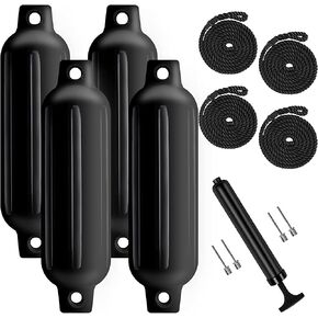 Boat Fenders 4 Pack, Ribbed Twin Eyes Boat Fenders Bumpers for Docking, Inflatable Marine Boat Bumper with 4 Ropes, 4 Needles and 1 Pump in Saudi Arabia