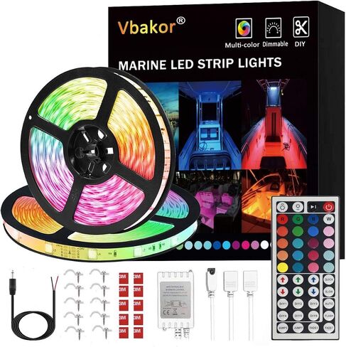vbakor أدى أضواء الشريط أضواء القارب، 32.8ft أضواء قارب عائم البحرية، أضواء سطح القارب للماء، أضواء داخلية قارب متعدد الألوان لقارب عائم جون باس، أضواء قارب الصيد الليلي in Kuwait
