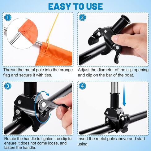 علم قارب برتقالي - علم سلامة قارب قابل للتعديل 64 انش علم تزلج على الماء مع حامل ثابت وعمود علم متين علم سلامة متزلج للسباحين معدات السلامة in Kuwait