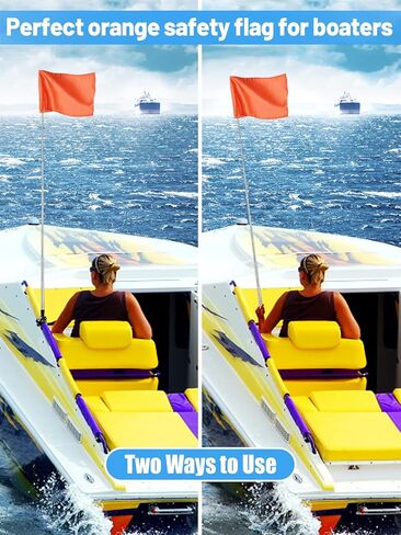 علم قارب برتقالي - علم سلامة قارب قابل للتعديل 64 انش علم تزلج على الماء مع حامل ثابت وعمود علم متين علم سلامة متزلج للسباحين معدات السلامة in Kuwait