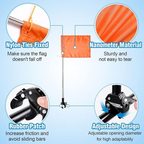 علم قارب برتقالي - علم سلامة قارب قابل للتعديل 64 انش علم تزلج على الماء مع حامل ثابت وعمود علم متين علم سلامة متزلج للسباحين معدات السلامة in Kuwait