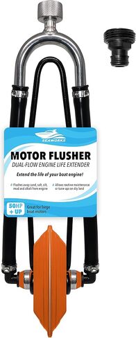 Seaworks Dual Feed Muff Style Heavy Duty Steel Boat Motor Flusher | Use for Antifreeze Winterization or Common Water Flush | 5/8 Inch Standard Garden Hose Connection (Orange) in Saudi Arabia