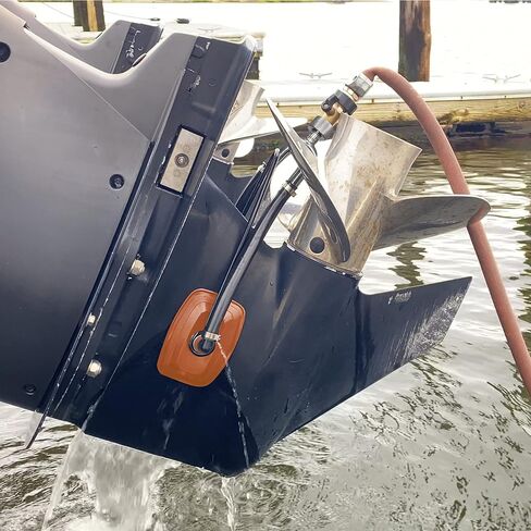 Seaworks Dual Feed Muff Style Heavy Duty Steel Boat Motor Flusher | Use for Antifreeze Winterization or Common Water Flush | 5/8 Inch Standard Garden Hose Connection (Orange) in Saudi Arabia
