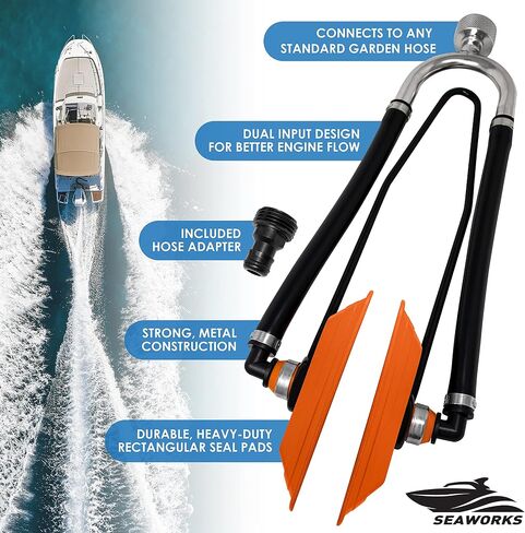 Seaworks Dual Feed Muff Style Heavy Duty Steel Boat Motor Flusher | Use for Antifreeze Winterization or Common Water Flush | 5/8 Inch Standard Garden Hose Connection (Orange) in Saudi Arabia