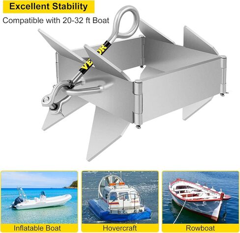مرساة صندوق VEVOR للقوارب، مرساة قابلة للطي والإمساك، مرساة مكعبة من الفولاذ المجلفن، مرساة صندوقية شديدة التحمل، مرساة صندوقية للقوارب العائمة مع تصميم قابل للطي للرسو البحري in Kuwait