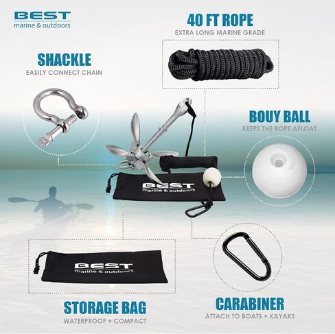 Best Marine and Outdoors Kayak Anchor, 3.5 Pound Anchor Kit for Kayaks, Canoes, SUP Paddle Boards & Jet Skis, Fishing, Boating & Kayaking Accessories in Saudi Arabia