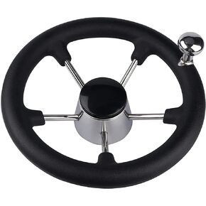 Pebbly Beach 11" Marine Boat Steering Wheel ，5 Spoke Stainless Steering Wheel with Knob and Black Foam Grip in Saudi Arabia