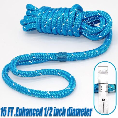 4 Pack 1/2" X 15’ Dock Lines|Marine-Grade Double-Braided Nylon Dock Line with 12" Eyelet.Hi-Performance Boat Rope Mooring Rope Dock Line (Blue) in Saudi Arabia