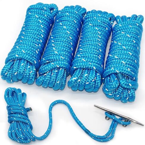 4 Pack 1/2" X 15’ Dock Lines|Marine-Grade Double-Braided Nylon Dock Line with 12" Eyelet.Hi-Performance Boat Rope Mooring Rope Dock Line (Blue) in Saudi Arabia