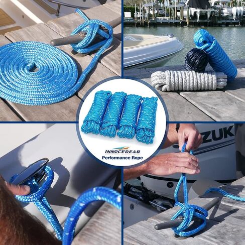 4 Pack 1/2" X 15’ Dock Lines|Marine-Grade Double-Braided Nylon Dock Line with 12" Eyelet.Hi-Performance Boat Rope Mooring Rope Dock Line (Blue) in Saudi Arabia