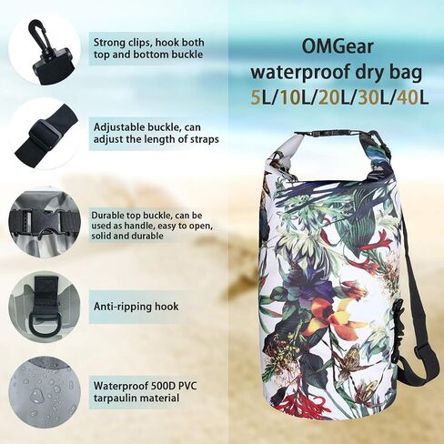 OMGear Waterproof Dry Bag Backpack Phone Pouch 40L/30L/20L/10L/5L Floating Dry Sack for Kayaking Boating Outdoors Activities in Kuwait