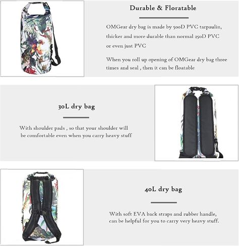 OMGear Waterproof Dry Bag Backpack Phone Pouch 40L/30L/20L/10L/5L Floating Dry Sack for Kayaking Boating Outdoors Activities in Kuwait