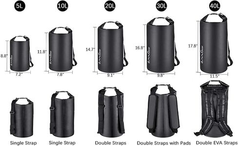 OMGear Waterproof Dry Bag Backpack Phone Pouch 40L/30L/20L/10L/5L Floating Dry Sack for Kayaking Boating Outdoors Activities in Kuwait