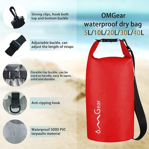 OMGear Waterproof Dry Bag Backpack Phone Pouch 40L/30L/20L/10L/5L Floating Dry Sack for Kayaking Boating Outdoors Activities in Kuwait