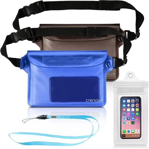 Crenova Waterproof Pouch with Waist Strap 3 Pack IP68 Waterproof Waist Bag Screen Touchable Dry Bag with Adjustable Belt | Vacation Essentials Accessories to Keep Your Valuables Safe and Dry | Perfect for Beach Snorkeling Kayaking Pool Water Park in Saudi Arabia