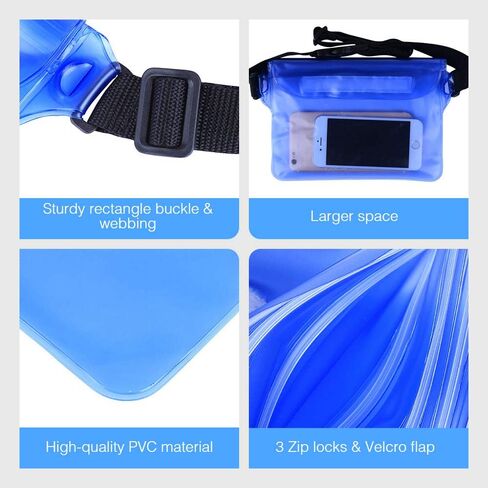 Crenova Waterproof Pouch with Waist Strap 3 Pack IP68 Waterproof Waist Bag Screen Touchable Dry Bag with Adjustable Belt | Vacation Essentials Accessories to Keep Your Valuables Safe and Dry | Perfect for Beach Snorkeling Kayaking Pool Water Park in Saudi Arabia