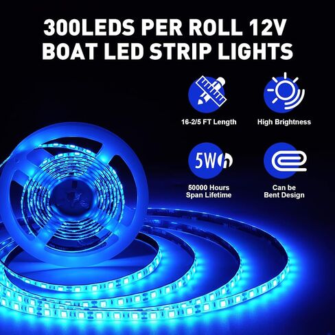 JUIOHAKY أضواء القارب العائم، أضواء شريط LED البحرية، أضواء شريط LED للقارب 12 فولت مقاومة للماء، أضواء LED للقارب، أضواء سطح القارب الداخلية لقوارب الكاياك، قارب جون، قارب باس، قارب صيد (أزرق، 32.8 قدم) in Kuwait