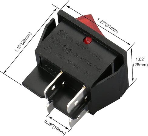 Baomain Red Light DPST ON/Off Snap in Boat Rocker Switch 4 Pin 16A/250V UL TUV List 1 Pack in Kuwait