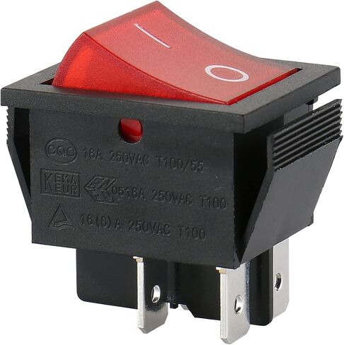Baomain Red Light DPST ON/Off Snap in Boat Rocker Switch 4 Pin 16A/250V UL TUV List 1 Pack in Kuwait