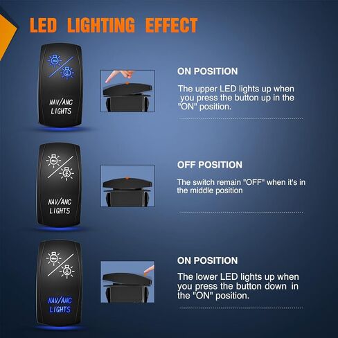 Nilight NAV/ANC Rocker Switch 7Pin Navigation Anchor Lights Toggle Switch On Off On DPDT Laser Etched Switch 12V 24V Jumper Wires for ARB Carling NARVA Style Marine Boat Ship Vessel, 2 Years Warranty in Saudi Arabia