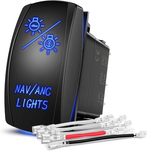 Nilight NAV/ANC Rocker Switch 7Pin Navigation Anchor Lights Toggle Switch On Off On DPDT Laser Etched Switch 12V 24V Jumper Wires for ARB Carling NARVA Style Marine Boat Ship Vessel, 2 Years Warranty in Saudi Arabia