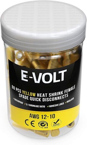 موصلات تمويج مجرف أنثى من E-VOLT - 80 PC 3: 1 موصلات سلك لتقلص الحرارة من أجل 12-10 AWG | وصلات كهربائية منفصلة سريعة من الدرجة الصناعية للقوارب والسيارات والصوت in Kuwait