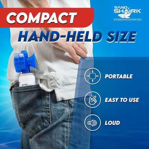 SandShark Premium Boating Air Horn Handheld Canister, Compressed & Very Loud, Coast Guard Approved, Emergency Use for Marine & Watercraft Safety, Great for Sports, Parties, Camping, Outdoors, 1.4oz in Saudi Arabia