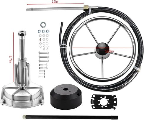 R RUR Boat Steering System, Outboard Rotary Steering Kit with 16ft Boat Steering Cable and 13.5-Inch Stainless Steering Wheel for Boat in Saudi Arabia