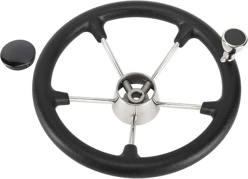 NovelBee 13-1/2 Inch Stainless Steel 5 Spoke Boat Marine Destroyer Steering Wheel with Black PU Foam and Knob in Saudi Arabia