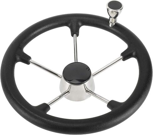 NovelBee 13-1/2 Inch Stainless Steel 5 Spoke Boat Marine Destroyer Steering Wheel with Black PU Foam and Knob in Saudi Arabia