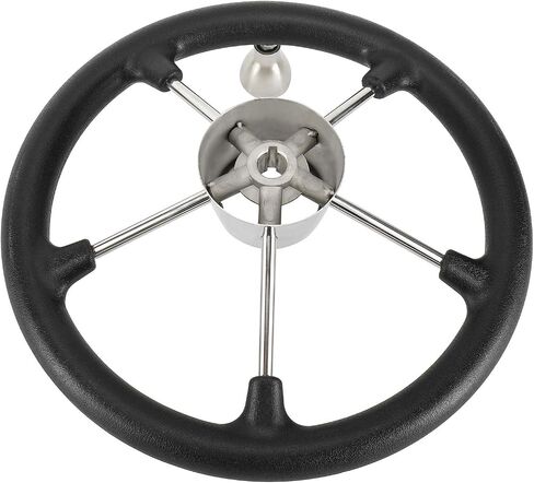 NovelBee 13-1/2 Inch Stainless Steel 5 Spoke Boat Marine Destroyer Steering Wheel with Black PU Foam and Knob in Saudi Arabia