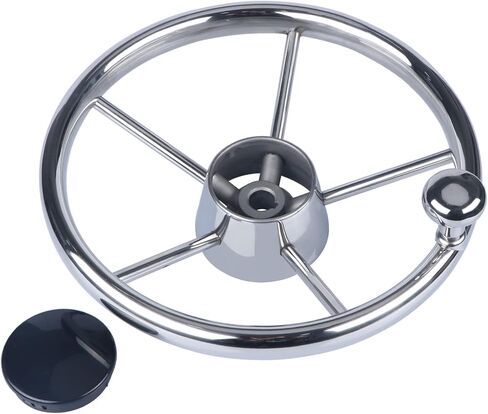 11inch Boat Steering Wheel, Marine Stainless Steel Steering Wheel Adapter fit 3/4 inch Tapered Shaft, 5 Spoke 25 Degree Destroyer Style with Knob & Center Cap for Boats, Yachts, Pontoon Boats in Kuwait