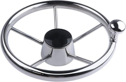 11inch Boat Steering Wheel, Marine Stainless Steel Steering Wheel Adapter fit 3/4 inch Tapered Shaft, 5 Spoke 25 Degree Destroyer Style with Knob & Center Cap for Boats, Yachts, Pontoon Boats in Kuwait