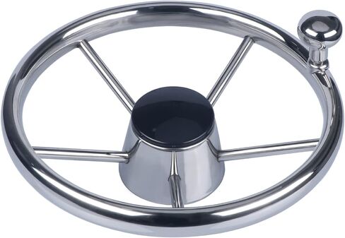 11inch Boat Steering Wheel, Marine Stainless Steel Steering Wheel Adapter fit 3/4 inch Tapered Shaft, 5 Spoke 25 Degree Destroyer Style with Knob & Center Cap for Boats, Yachts, Pontoon Boats in Kuwait