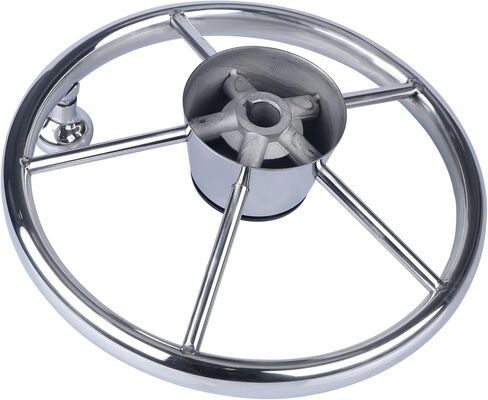 11inch Boat Steering Wheel, Marine Stainless Steel Steering Wheel Adapter fit 3/4 inch Tapered Shaft, 5 Spoke 25 Degree Destroyer Style with Knob & Center Cap for Boats, Yachts, Pontoon Boats in Kuwait