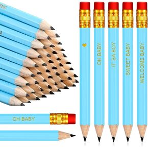 Crtiin 50 Pieces Baby Shower Pencils for Games Mini Golf Half Pencils, Presharpened with Erasers, 4 Inch(Pink,Girl Style)