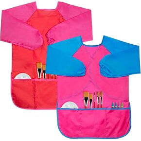 CUBACO 2 Pack Kids Art Smock Kids Waterproof Painting Apron Children's Artist Apron with Long Sleeve and 3 Pockets