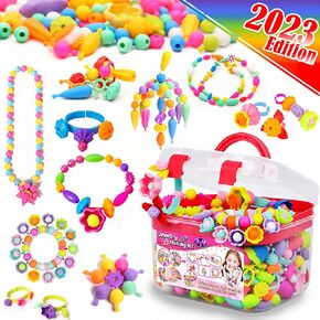 FUNZBO 520+ Snap Pop Beads - Beads for Jewelry Making Kit, Arts and Crafts for Kids Ages 4-8, Toys for Girls Age 3 4 5 6 7 8 Years Old Birthday Easter Gift, Bracelet Necklace Ring Supplies Snap Set