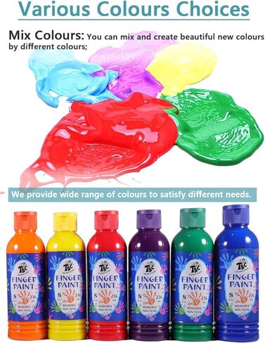 TBC The Best Crafts Finger Paint for Kids, Non-toxic, Washable Toddler Paint, 6 x 236ml Kids Art Set, Prefect Craft Paint For DIY Projects, School Painting Supplies in Kuwait