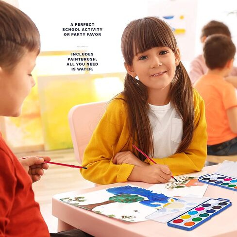 Pack of 12 Watercolor Paint Set for Kids - Washable Paint Sets with 12 Vibrant Colors - Suitable for Home, Classroom, and Art Parties - Includes Paintbrush for Creative Fun Activity on the Go in Saudi Arabia