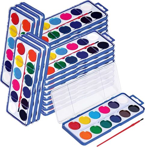 Pack of 12 Watercolor Paint Set for Kids - Washable Paint Sets with 12 Vibrant Colors - Suitable for Home, Classroom, and Art Parties - Includes Paintbrush for Creative Fun Activity on the Go in Saudi Arabia