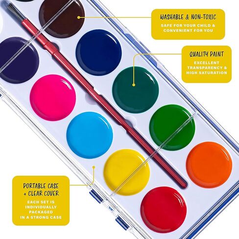 Pack of 12 Watercolor Paint Set for Kids - Washable Paint Sets with 12 Vibrant Colors - Suitable for Home, Classroom, and Art Parties - Includes Paintbrush for Creative Fun Activity on the Go in Saudi Arabia
