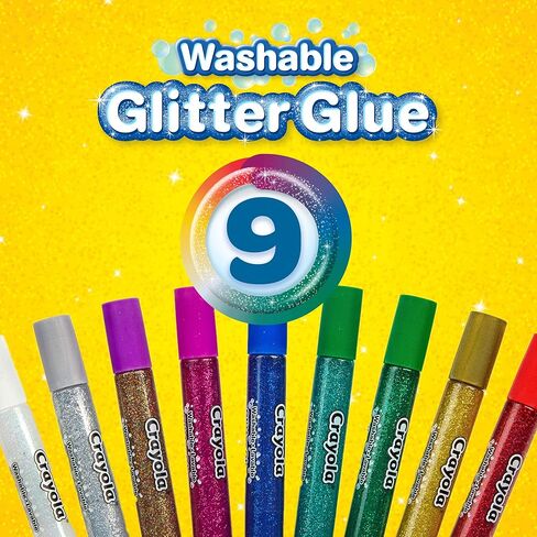 Crayola Washable Glitter Glue Pens, 9 Count, Colors may vary in Saudi Arabia