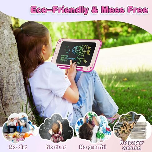 هدايا ألعاب الأطفال الصغار من TEKFUN - تابلت كتابة LCD مقاس 8.5 بوصة للأطفال مع ملصقات لوح رسم ملون، هدايا عيد ميلاد للأطفال ألعاب تعليمية لعمر 2 3 4 5 6 سنوات (وردي) in Kuwait