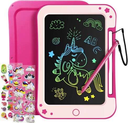 هدايا ألعاب الأطفال الصغار من TEKFUN - تابلت كتابة LCD مقاس 8.5 بوصة للأطفال مع ملصقات لوح رسم ملون، هدايا عيد ميلاد للأطفال ألعاب تعليمية لعمر 2 3 4 5 6 سنوات (وردي) in Kuwait