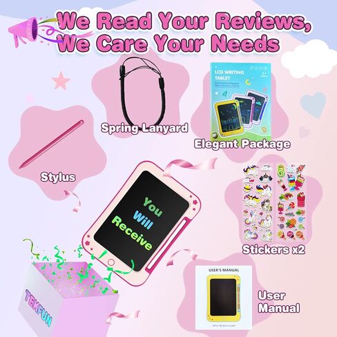 هدايا ألعاب الأطفال الصغار من TEKFUN - تابلت كتابة LCD مقاس 8.5 بوصة للأطفال مع ملصقات لوح رسم ملون، هدايا عيد ميلاد للأطفال ألعاب تعليمية لعمر 2 3 4 5 6 سنوات (وردي) in Kuwait