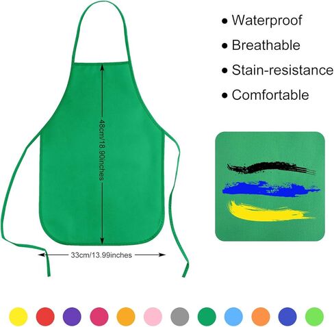 KUUQA 24 Pack 12 Colors Kids Art Aprons for Ages 3 to 7 Years,Children Painting Aprons Art Smocks for Craft, Kitchen, Classroom in Kuwait