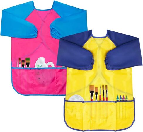 Kids Art Smocks 2 Pack Dinosaur Painting Aprons for Children Waterproof Artist Smock with Long Sleeve and 3 Pockets for Age 3-8 Years in Kuwait
