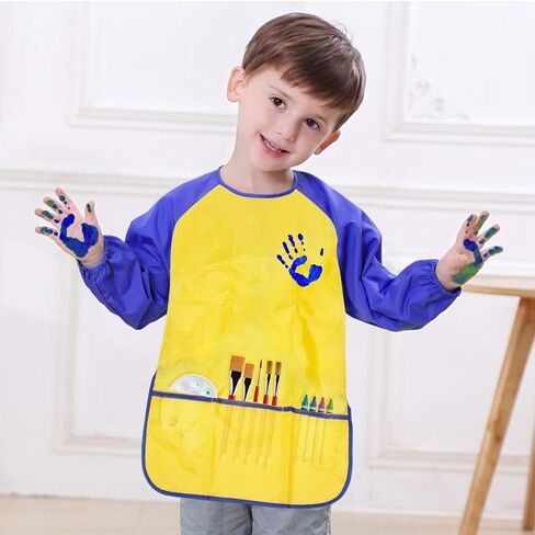 Kids Art Smocks 2 Pack Dinosaur Painting Aprons for Children Waterproof Artist Smock with Long Sleeve and 3 Pockets for Age 3-8 Years in Kuwait